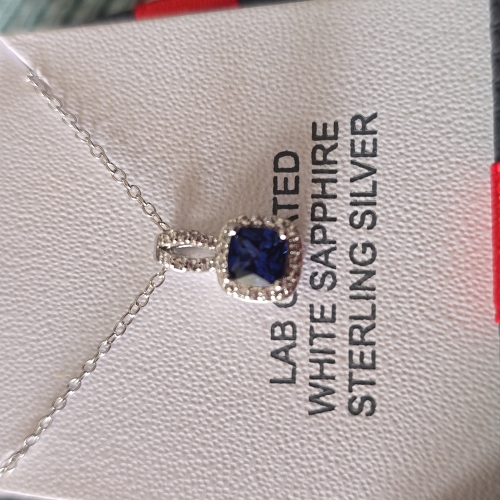 FINE JEWELRY LAB CREATED BLUE & WHITE SAPPHIRES STERLING SILVER 18" PENDANT